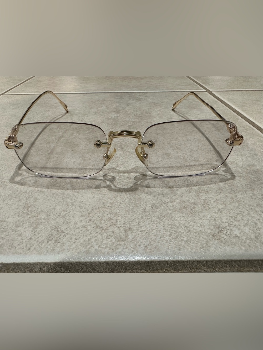 Gold Rimless Rectangular Eyeglasses with Clear Lenses